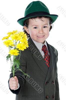 adorable boy with flowers