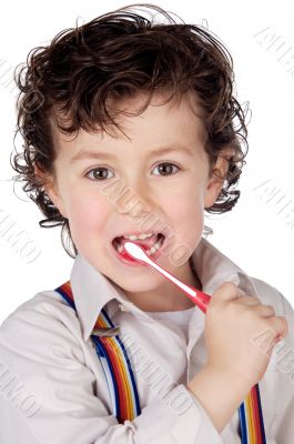 adorable boy  child cleaning the teeth