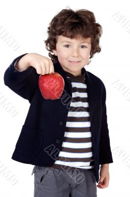 Adorable child with one apple