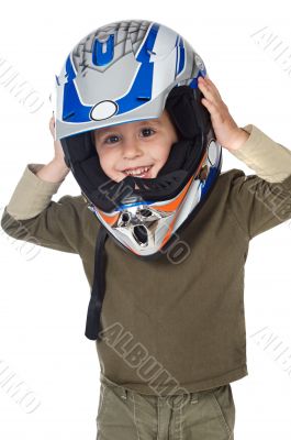 adorable boy with a helmet in the head