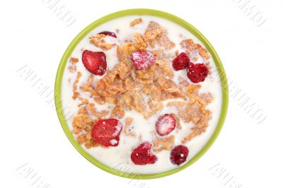 Bowl of cornflakes with milk