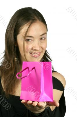 beautiful woman offering present