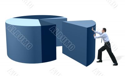 business man pushing pie chart