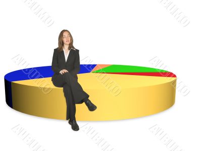 business woman on pie chart - isolated