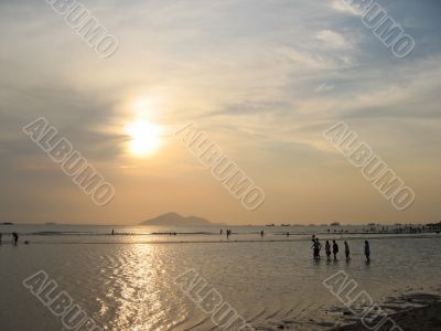 friends on sunset beach