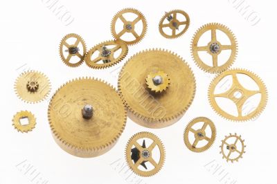 many old gold-coloured little cogwheels