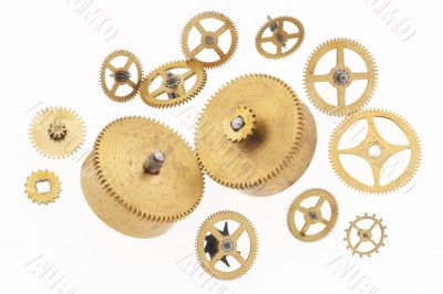 thirteen old gold-coloured little cogwheels