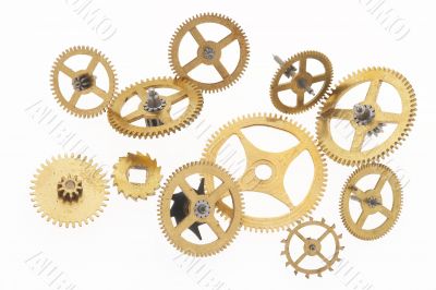 eleven old gold-coloured cogwheels