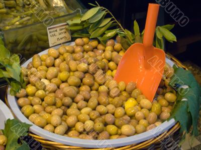 Olives in barrel