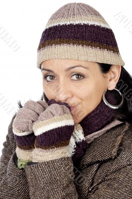 attractive lady sheltered for the winter