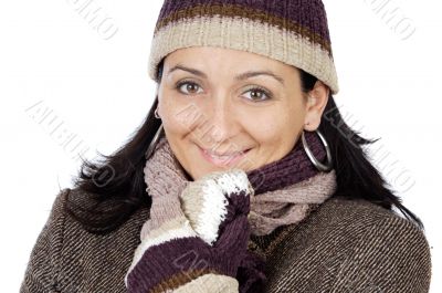 attractive lady sheltered for the winter