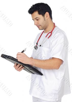 young doctor taking notes in a notebook