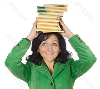 attractive lady with a books in the head