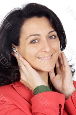 attractive girl listening music with earpieces