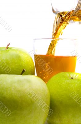 fresh apple juice on a white background