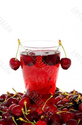 fresh cherry juice on a white background