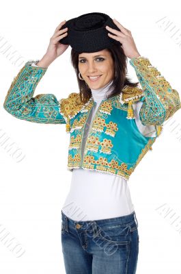 attractive woman dressed toreador