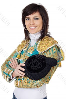 attractive woman dressed toreador