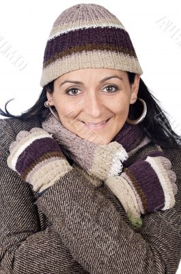 attractive lady sheltered for the winter