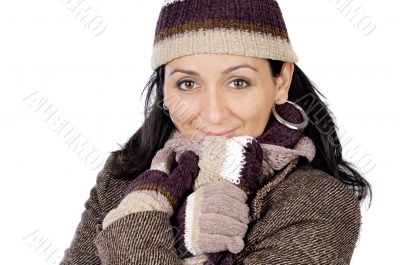attractive lady sheltered for the winter