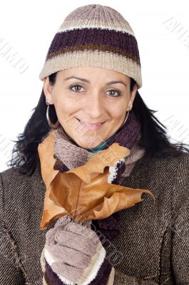 attractive lady sheltered for the winter