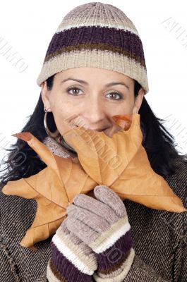 attractive lady sheltered for the winter