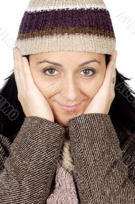 attractive lady sheltered for the winter