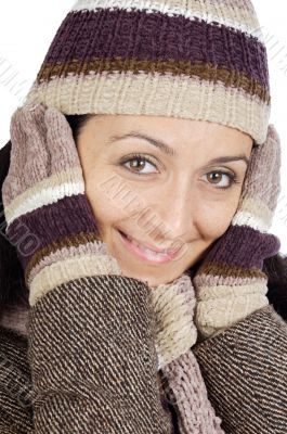 attractive lady sheltered for the winter