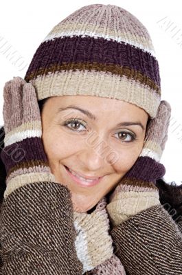 attractive lady sheltered for the winter