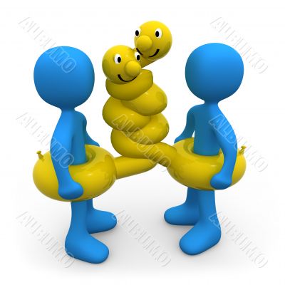 People with swimming tubes
