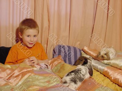 boy with bunnies