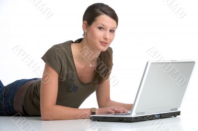 working on laptop