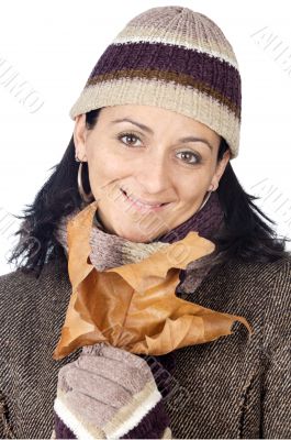 attractive lady sheltered for the winter