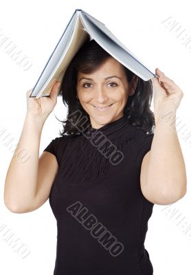 attractive lady with a book in the head