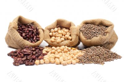 Lentils, chickpeas and red beans spilling out