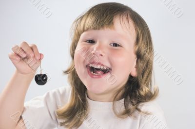 Girl is offering cherry