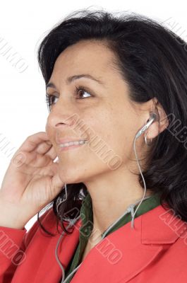 attractive girl listening music with earpieces