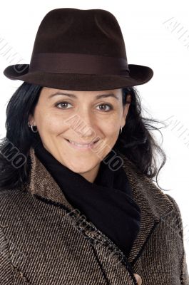 attractive lady sheltered for the winter