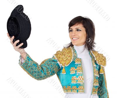 attractive woman dressed toreador