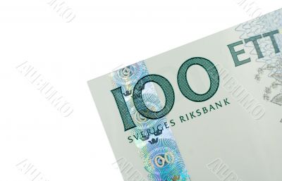 Corner of One Hundred Swedish Kronor banknote