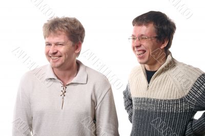 Two young men laughing
