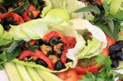 Vegetables and seafood