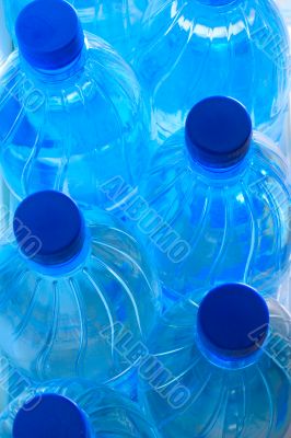 Blue plastic bottles