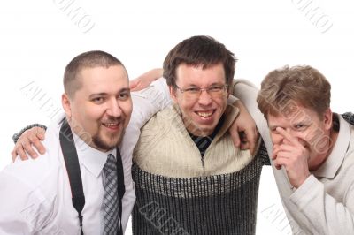 Three men laughing
