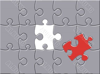 puzzle with a red piece