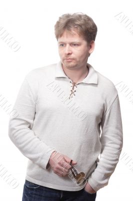 Man with sunglasses in hand
