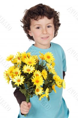 adorable boy with flowers