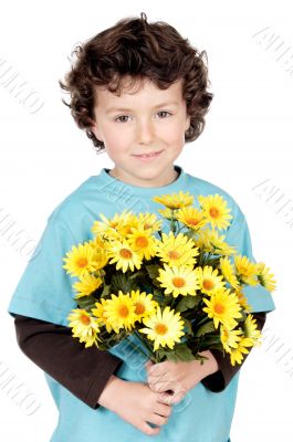 adorable boy with flowers
