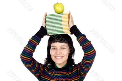 girl with a books in the head