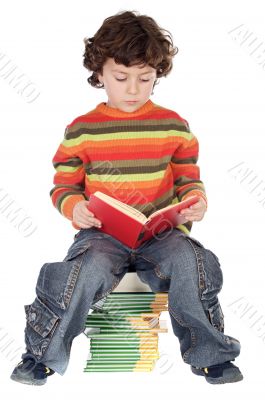 Adorable boy studying
